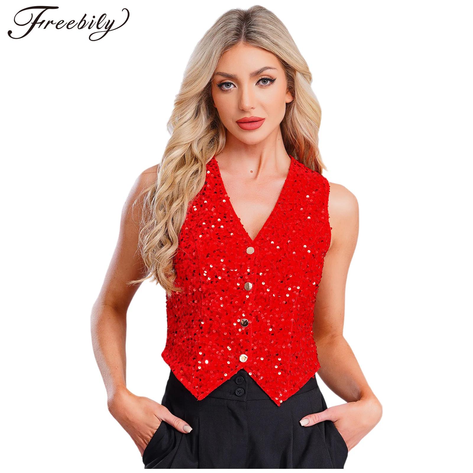 Women Formal Wear Vest - Feminino brilhante lantejoulas colete natal carnaval