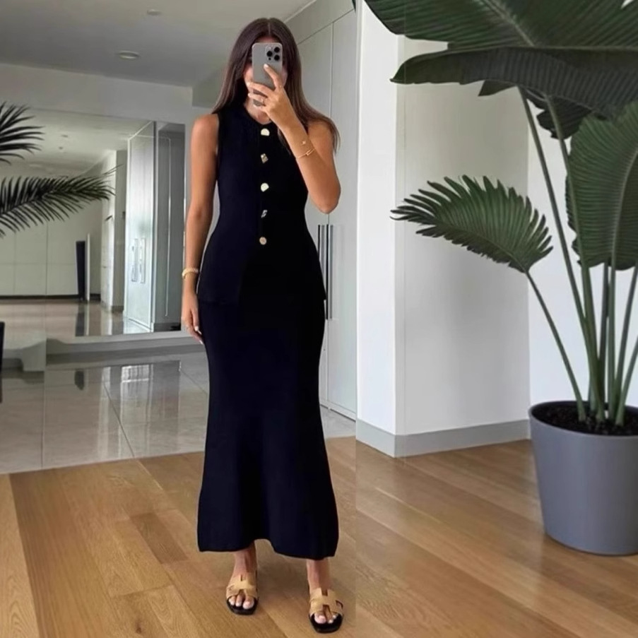 Women Formal Wear With Skirt - Top bodycon sem mangas com gola
