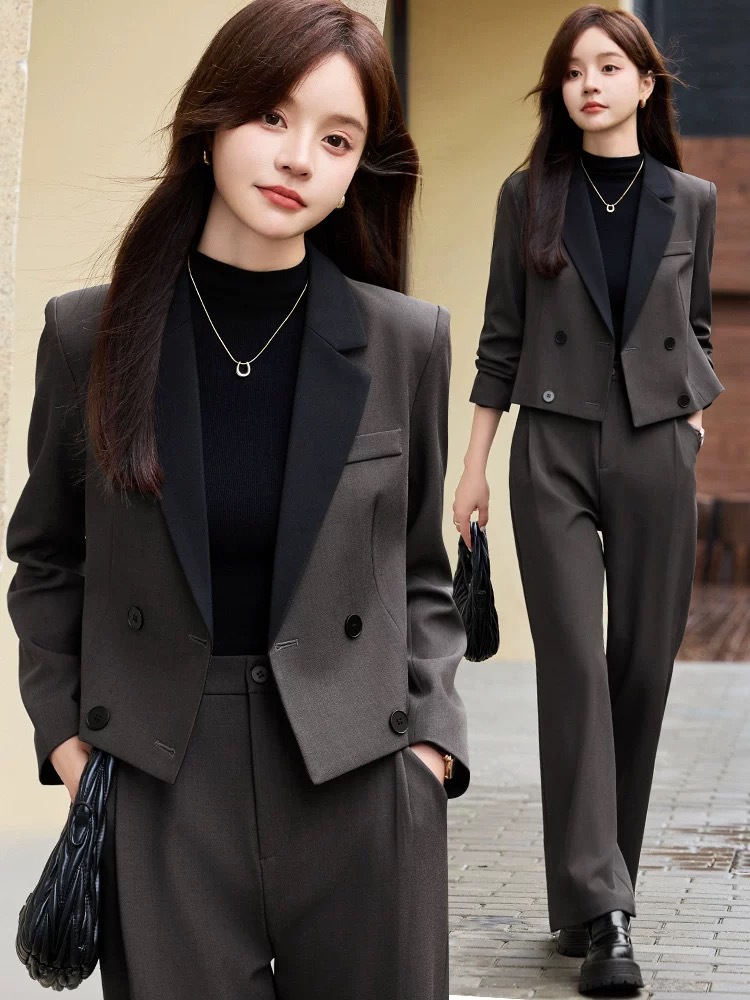 Women Formal Wear Shirt And Pant - Blazer curto cinza para mulheres, nova