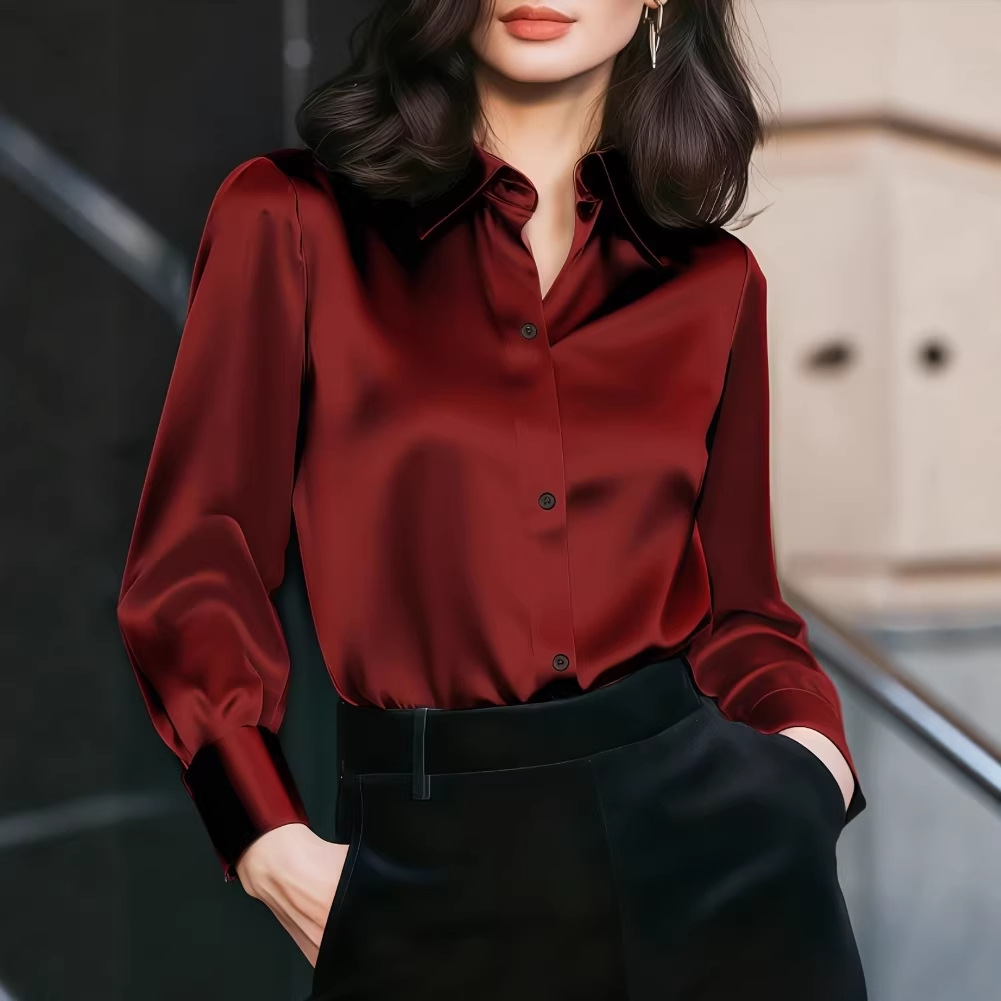 Women Formal Wear Shirts - Blusa Feminina de Cetim com Gola