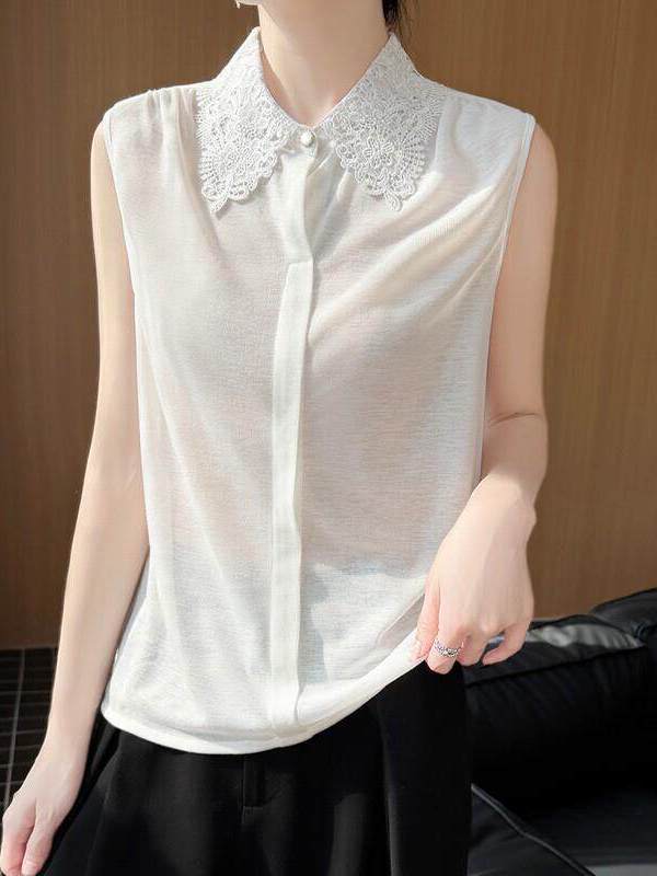 Women Formal Wear Shirts - Camiseta Tricotada Sem Mangas com Detalhe