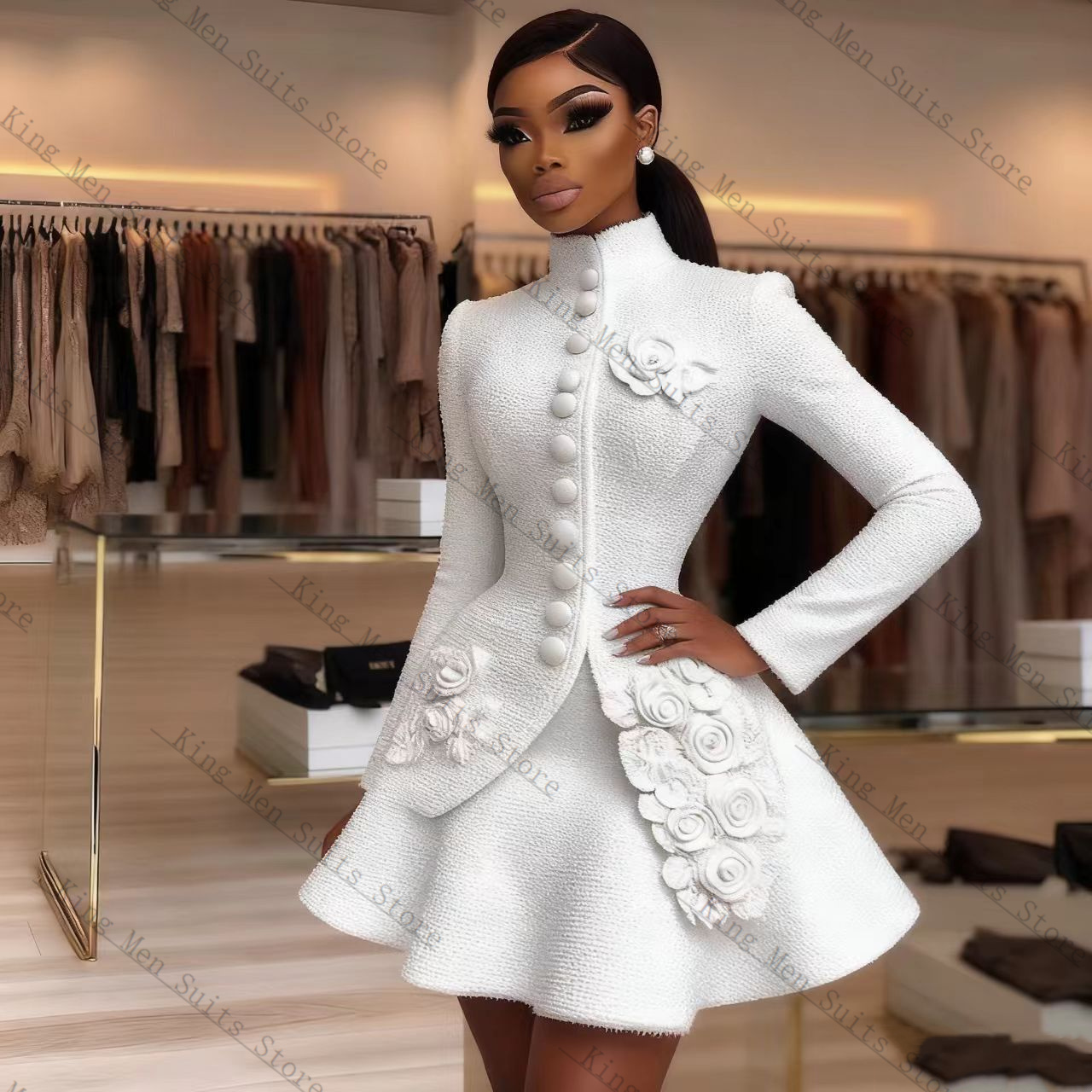 Luxo branco feminino terno con - Women Formal Wear Blazer Set avaliação e preço