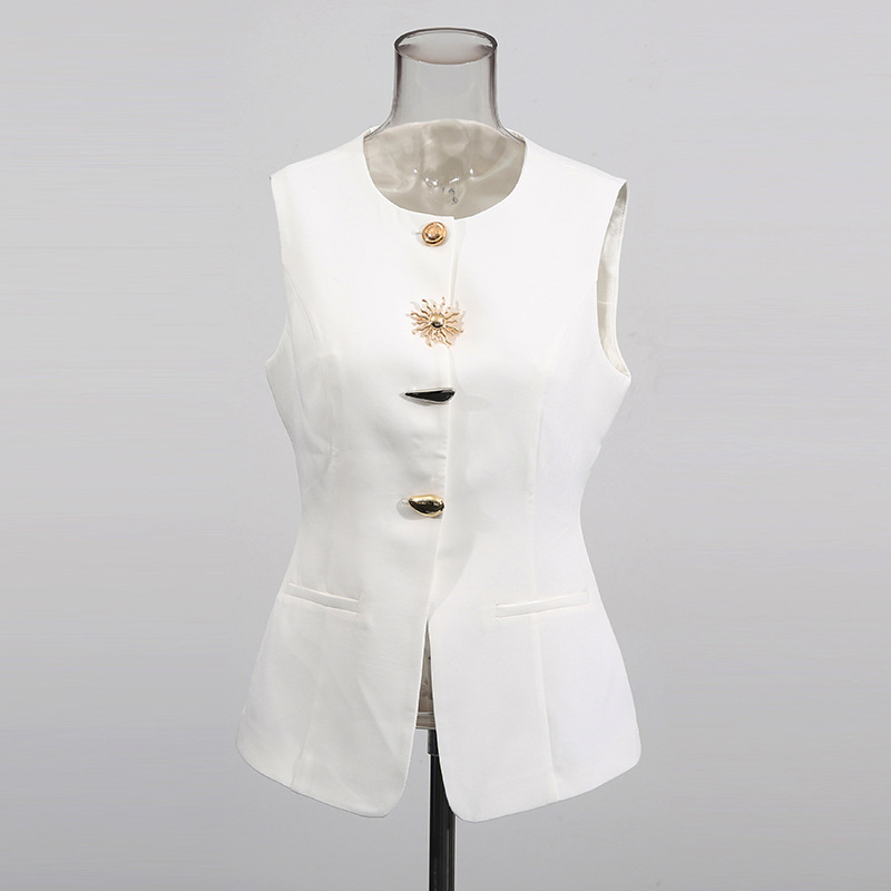 Branco o-pescoço colete dourad - Women Formal Wear Vest avaliação e preço