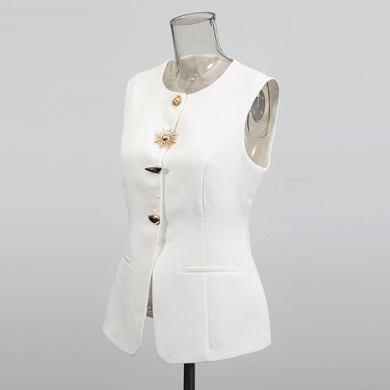 Branco o-pescoço colete dourad - Women Formal Wear Vest avaliação e preço