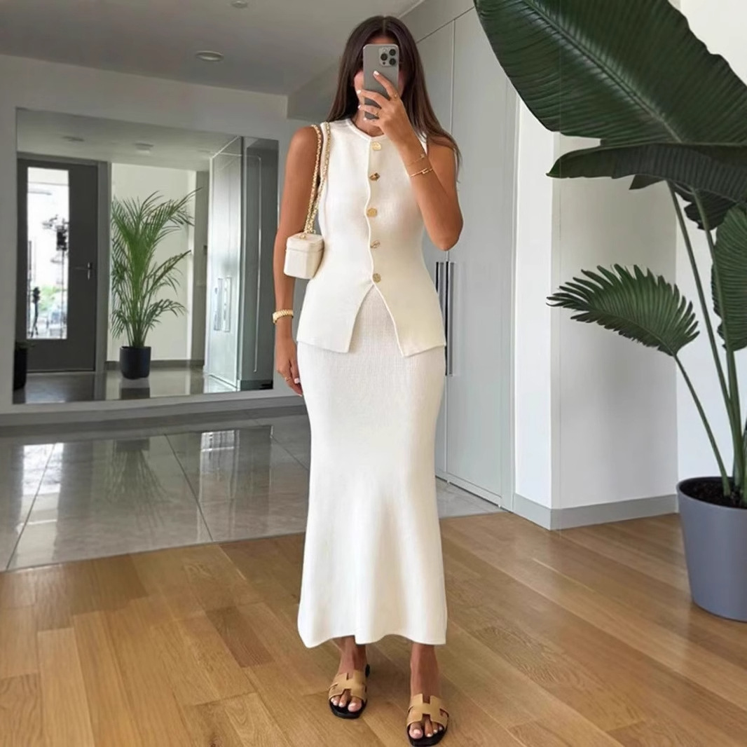 Top bodycon sem mangas com gol - Women Formal Wear With Skirt avaliação e preço
