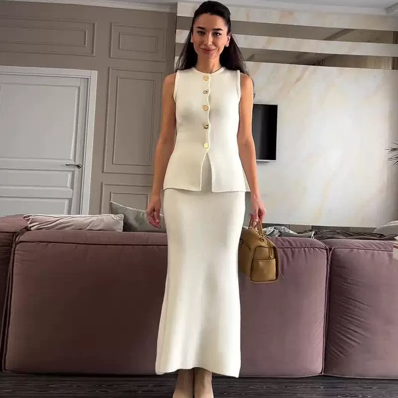 Top bodycon sem mangas com gol - Women Formal Wear With Skirt avaliação e preço