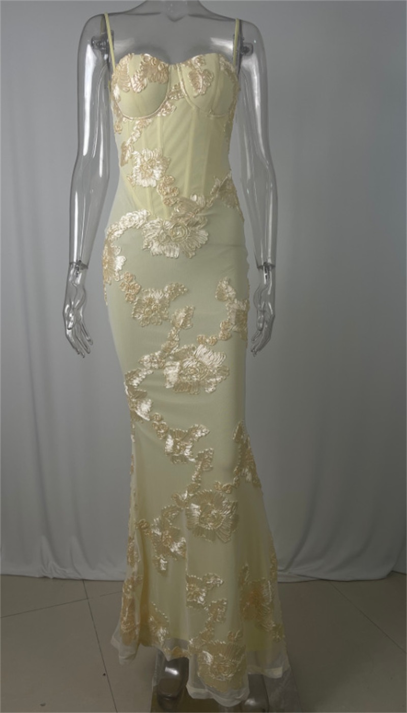 Amarelo bordado feminino vesti - Women'S Holiday Formal Wear avaliação e preço