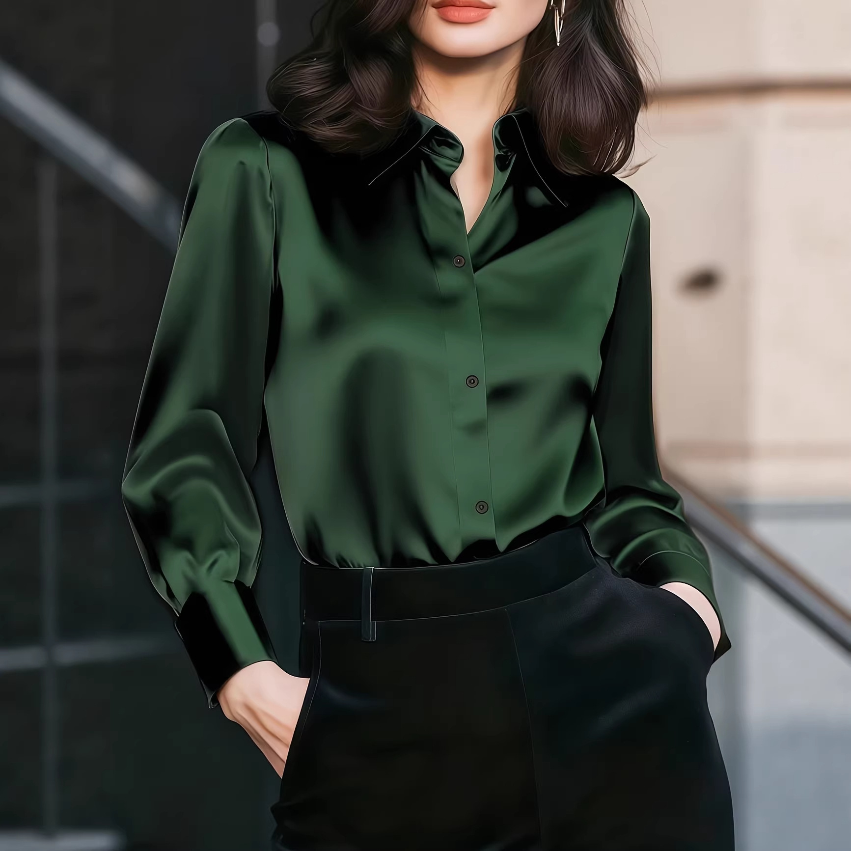 Blusa Feminina de Cetim com Go - Women Formal Wear Shirts avaliação e preço
